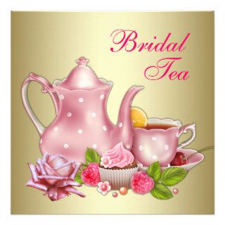 Elegant Gold Pink Bridal Tea Party Invitations