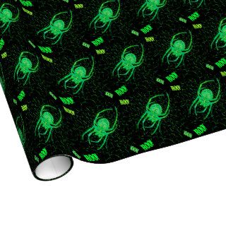 Neon Green Spider BOO Halloween Holiday Gift Wrap