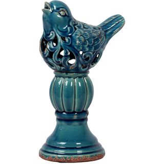Urban Trends Collection Antique Blue Ceramic Bird On Stand