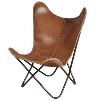 Anti brown Leather Butterfly Chair