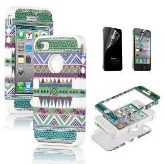 JWS GROUP Hybrid High Impact Case Tribal White Silicone for iPhone 4 4S +Screen Protector Cell Phones & Accessories