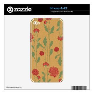 floral44 RED FLOWER PATTERN BROWN GREEN COUNTRY BA Skin For The iPhone 4