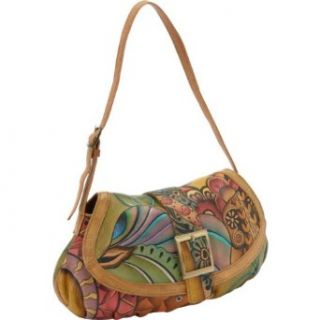 Anuschka Genuine Leather Hand Painted Small Ruched Flap Handbag (Patchwork Garden) Shoes