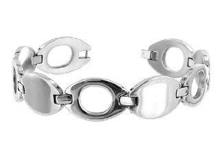 Polish Finish Stainless Steel 1 inch Long 0.6 inch Wide Link Bracelet 8 inch Long with Fold over Clasp Jewelry
