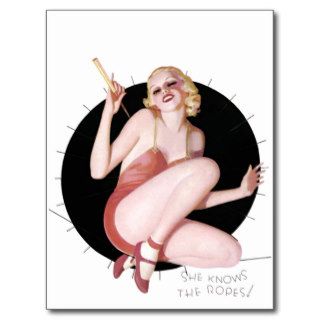 She Knows The Ropes  Pin Up Girl ~ Retro Art Postcards
