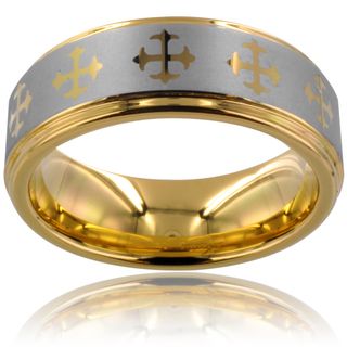 Tungsten Carbide Goldplated Cross Design Ring (8mm) Men's Rings