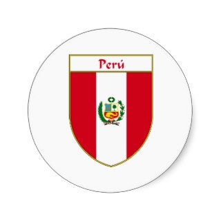 Peru Flag Shield Round Stickers