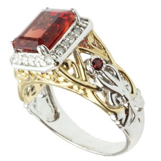 Michael Valitutti 14k Two tone Gold Ruby Sunstone, Orange Sapphire and Diamond Ring Michael Valitutti Gemstone Rings