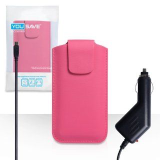 Nokia Asha 502 Case Hot Pink Lichee Leather Pouch Cover With Car Charger Cell Phones & Accessories