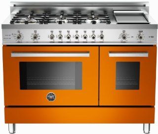 PRO486GDFSAR  Bertazzoni Professional 48 Dual Fuel Range, Natural Gas   Arancio Orange Appliances