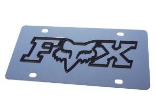 FOX RACING Logo Black Stainless Steel Metal Front Vanity License Plate #487 Automotive