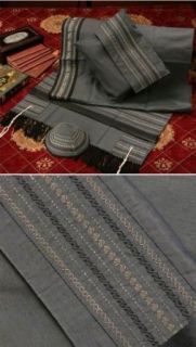 Soft Cotton Luxurious Tallit Set   Grey with Black Stripes Clothing