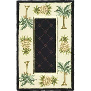 Hand hooked Palm Black/ Ivory Wool Runner (2' 6 x 4') Safavieh Accent Rugs