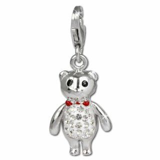 SilberDream Glitter Charm teddy with white Czech crystals 925 Sterling Silver Charms Pendant with Lobster Clasp for Charms Bracelet, Necklace or Earring GSC504W Clasp Style Charms Jewelry