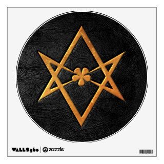 Golden Thelemic Unicursal Hexagram Black Leather Room Graphic