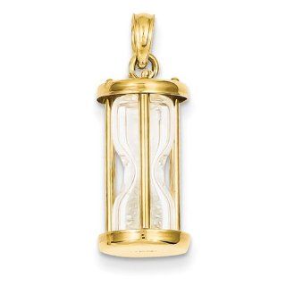 14K Yellow Gold Polished 3 D Hourglass Charm Pendant Jewelry