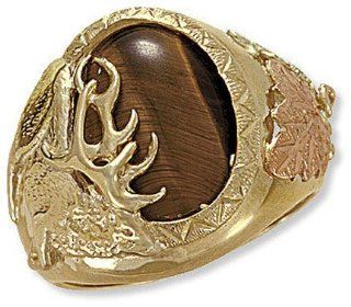 Landstroms Men's Black Hills Gold Ring with Elk in Tiger Eye Inset   02869 505 Landstroms Jewelry