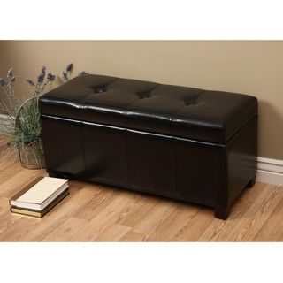 Warehouse of Tiffany Ariel Black Faux Leather Storage Bench with Removable Lid Warehouse of Tiffany Benches