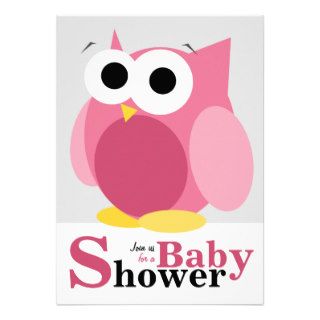 Large Funny Pink Owl Baby Shower Invitations