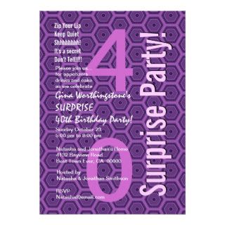 SURPRISE 40th Birthday Purple Hexagons D346 Custom Invites