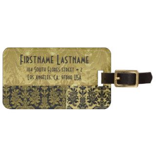 Black & Gold Floral Damasks Customized Tags For Luggage