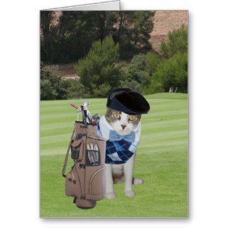 Funny Cat on a Golf Course Birthday Card