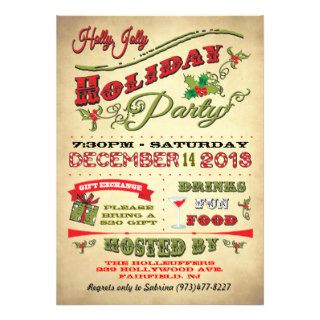 Old Fashioned Holly Jolly Holiday Party Invitation