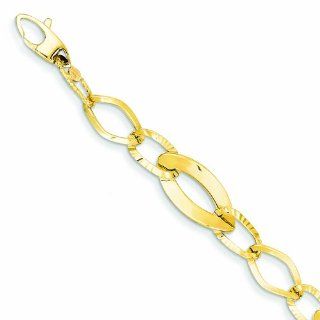 Genuine 14K Yellow Gold Polished And Textured Hollow With Ext. Bracelet 7.5 Inches 4 Grams Of Gold . Link Bracelets Jewelry