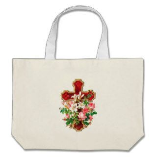 Red Floral Cross Tote Canvas Bags