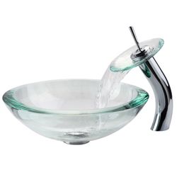 Kraus Clear Glass Sink and Waterfall Faucet Kraus Sink & Faucet Sets