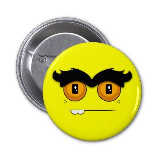 Cute Cartoony Yellow Unibrow Monster Face Button