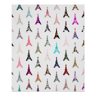 Funny Girly Colorful  Eiffel Towers Patterns Poster