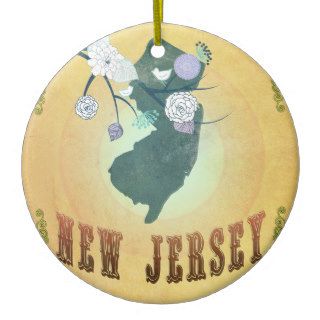 Vintage New Jersey State Map  Passion Fruit Yellow Christmas Ornaments