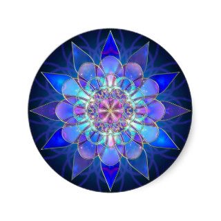 Blue Flower Mandala Fractal Round Sticker