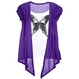 One Step Up Girls 4 6x Sequin Butterfly Flyaway Ruffle Cap Sleeve T SHirt (6X, Purple) Fashion T Shirts Clothing