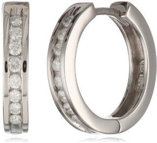 14k White Gold Channel Set Diamond Hoop Earrings (1/3 cttw, H I Color, I1 I2 Clarity) Jewelry