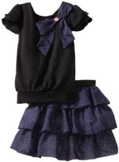 Emily West Girls 7 16 Two Piece Tier Skirt Set, Black, 14 Clothing