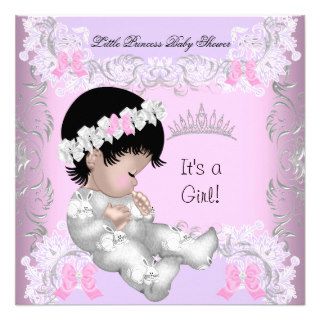 Princess Pink Gray Baby Shower Cute Girl Custom Announcement