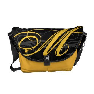 Posh Yellow Saffron Monogram Initial on Black Commuter Bag