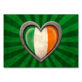 Aged Irish Flag Heart with Light Rays Business Cards