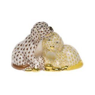 Herend Two Puppies Chocolate and Butterscotch Fishnet   Sculptures