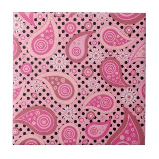 Hipster Pink Black Paisley Floral Polka Dots Ceramic Tile