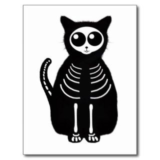 Cute Halloween Cartoon Cat Skeleton Post Cards