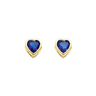 14K Yellow Gold 5mm Heart Bezel Set September CZ Birthstone Stud Earrings for Baby and Children (Sapphire, Navy) Goldenmine Jewelry