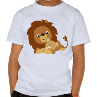 Cute Loving Cartoon Lion Dad and Cub Kids T Shirt