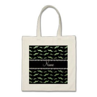 Personalized name light green glitter mustaches tote bags