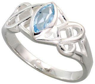 Sterling Silver Celtic Motherhood Knot Ring with Natural Blue Topaz 3/8 inch wide, sizes 6   10 Jewelry