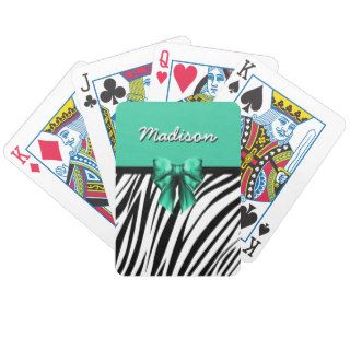 Blue Ribbon Bow Zebra Print Bicycle Poker Cards
