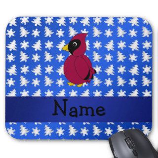 Personalized name cardinal blue snowflakes trees mouse pad
