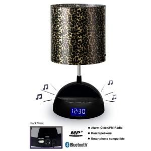 LighTunes 16 in. White Bluetooth Speaker Lamp with Alarm Clock, FM Radio, USB Charging Port and Leopard Shade LS1000 LPD BT